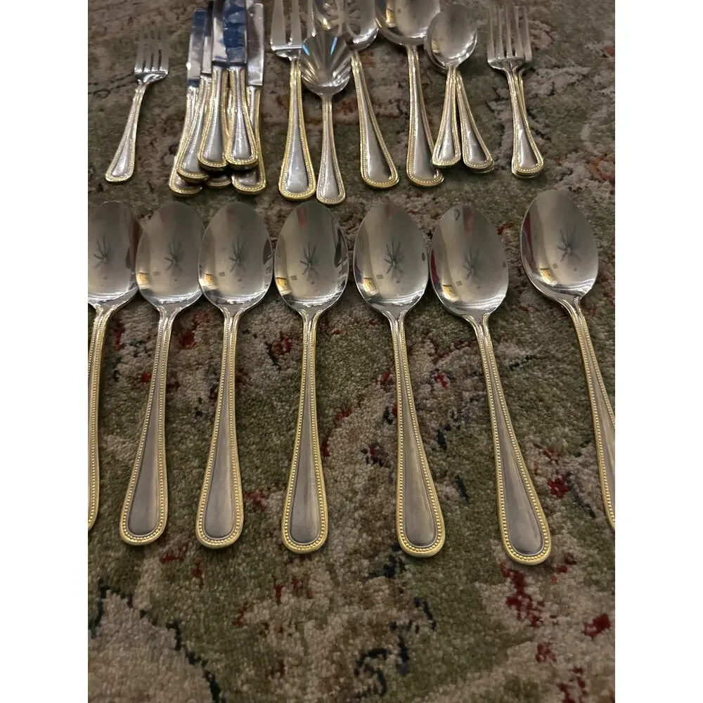 Wallace Gold Royal Bead 18/10 Stainless Steel Silverware Pieces (27)